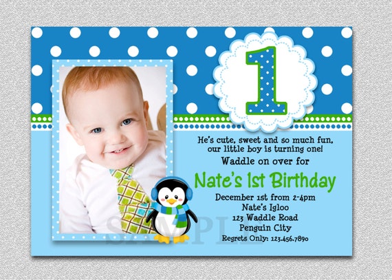 Penguin Birthday Invitation Penguin 1st Birthday Party ...