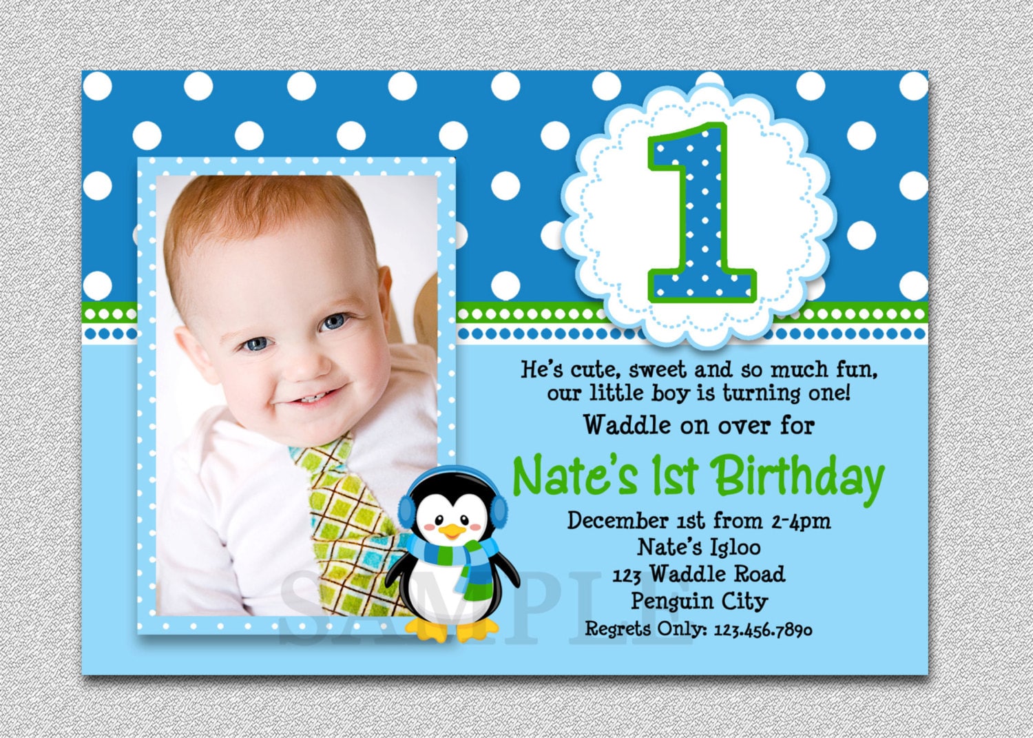 Penguin Birthday Invitation Penguin 1st Birthday Party Invites 