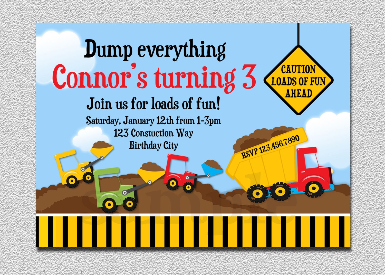 Construction Birthday Invitation Boys Truck Birthday Party