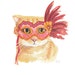 Cat Watercolor, Halloween, Original Painting, Orange tabby, Masquerade, 8x10