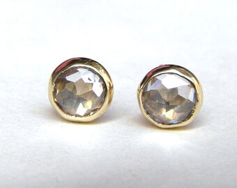 GOLD STUD, gold earrings, Similar diamond stud, Engagement earrings White Topaz 14k Gold earrings ,Gold earrings 5mm Mother day earrings