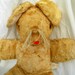 Vintage Stuffed Animal, Floppy Ear Rabbit Toy with whiskers sticking out his tongue, Woolno Company, Brooklyn New York