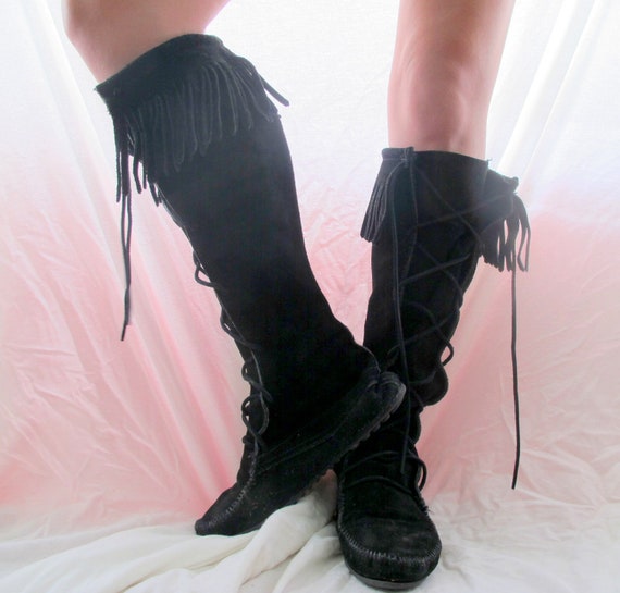 knee high lace up moccasin boots