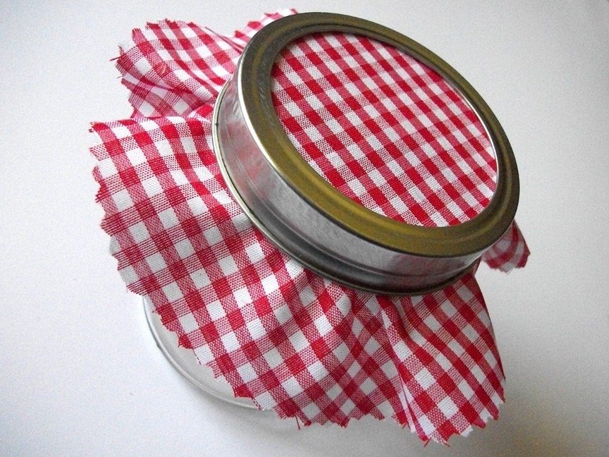 12 Red Gingham Jam Jar Covers cloth fabric toppers for mason