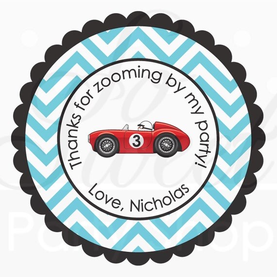 24 Party Favor Stickers - Chevron, Race Car Birthday - Boys Birthday Party Decorations - Personalized Birthday Stickers Il_570xn