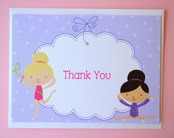 Gymnastic Thank You Cards - Gymnastics, Tumbling Birthday Party Thank You Notes - Set of 10 Il_570xn
