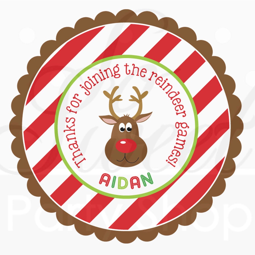 24 Reindeer Birthday  Favor Sticker  Labels  Personalized