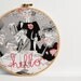 Hand Embroidered Sign. "Hello" With Not-So-Friendly Family. Halloween Decor. 7 inch Hoop. by merriweathercouncil on Etsy