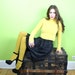 Sweater Cropped 1980s 80s Midriff Tight Mohair Yellow Extra Long Sleeves Italy S