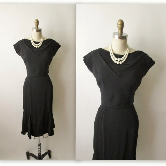 50's Cocktail Dress // Vintage 1950's Draped by TheVintageStudio