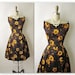 50's Cocktail Dress // Vintage 1950's Floral Print Satin Cocktail Party Full Mad Men Dress XS