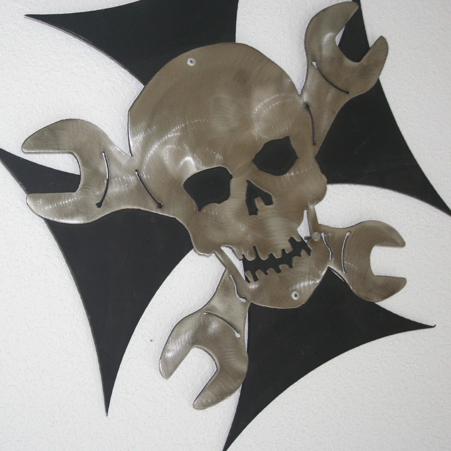 Iron Cross Skull and Wrench Cross Bones recycled steel custom