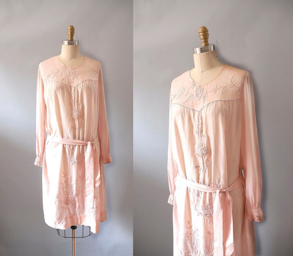 1920s Dress / 20s Silk Dress / Embroidered by wildfellhallvintage