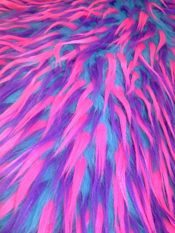 Multi Color Hot Pink Aqua and Purple Faux Fur by everafterfabrics
