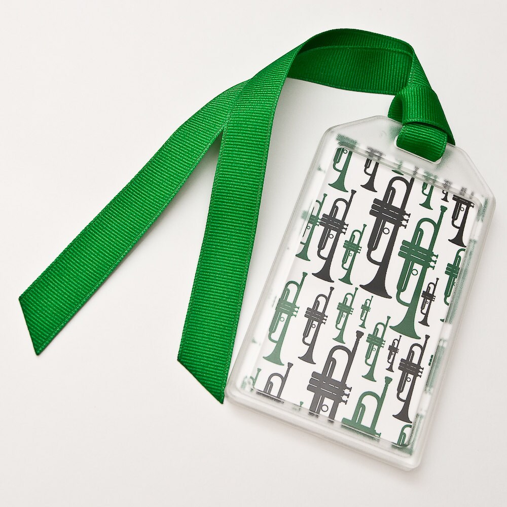 Musical Instrument Case ID Luggage Tag for Trumpet Green and