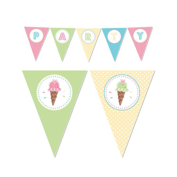 50% Off Sale! - PRINTABLE Pastel ice Cream Party Banners by Daysigns by