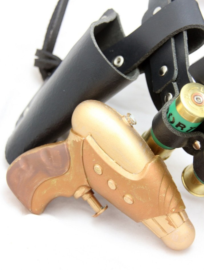 Black Real Leather Garter Belt Holster painted steampunk