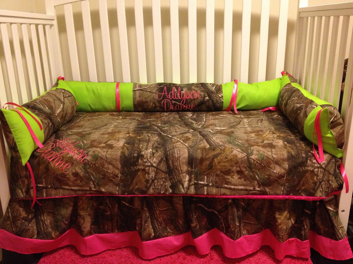 Camo RealTree with lime & pink baby Crib Bedding Set with