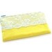 small yellow zipper pouch with vintage lace in pale blue / summer fashion / compact / cosmetic bag