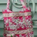 Pink and Green Floral and Stripe Tote with Matching Pocket Tissue Holder