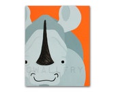 Rhino nursery print. Safari artwork, jungle art, zoo decor animal for kids, animal nursery baby & child rooms playrooms in gray and orange