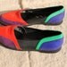 Colorful flat slip-on shoes, in US size 7 N or 7.5 N by Nina, vintage, bright colorblock in red, purple, blue and green, Narrow, euro 37-38