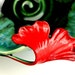 Red Ginkgo Leaf Handmade Stoneware Studio Pottery Bowl Emerald Green