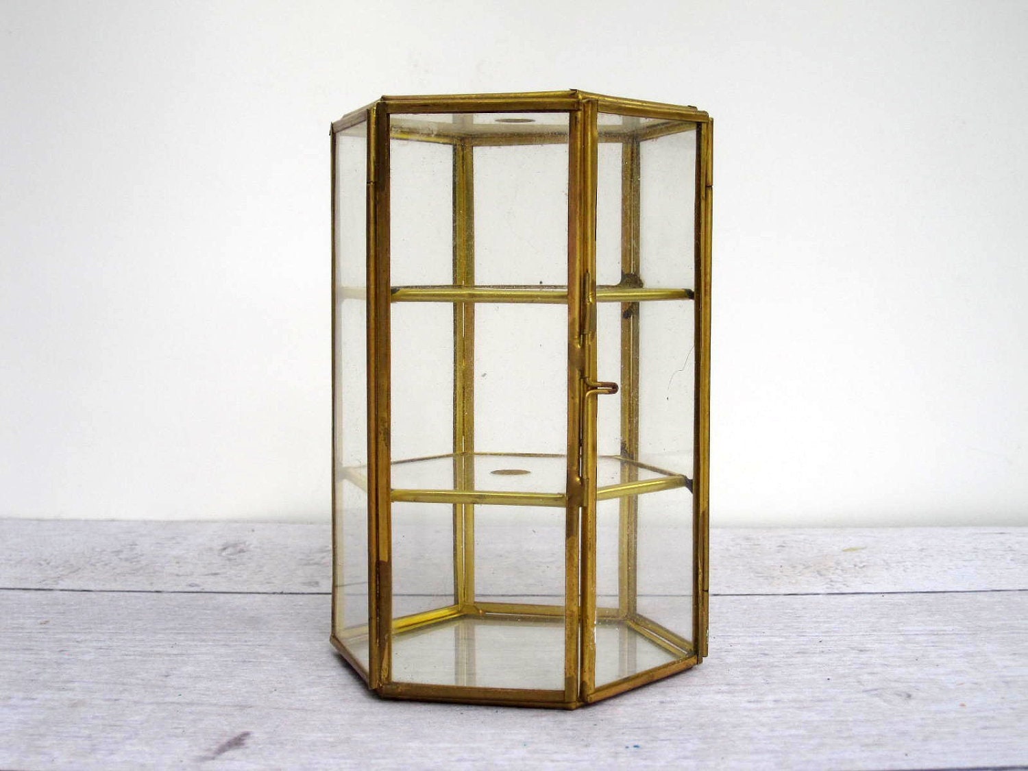 Display Case Glass and Brass Box or Small Curio Cabinet