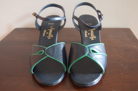 1970s Amalfi by Rangoni navy leather heeled sandals 8 38.5