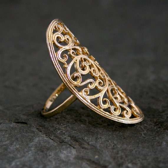 Gold Ring ,Ethnic gold ring, Gold Lace Ring, Gold Lace Filigree Ring, Lace Large Ring, Handmade Jewelry, 22K Gold plated Lace Ring