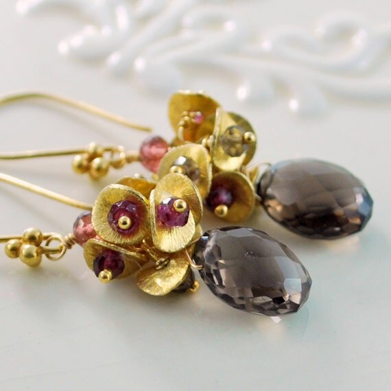 Smoky Quartz Earrings Chocolate Brown AAA Gemstone Rhodolite