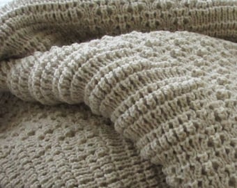Knitted Afghan, Throw Blanket, "Stone"