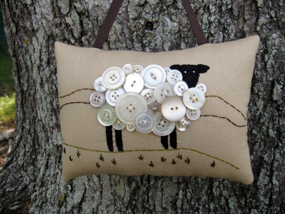 Primitive Ireland Sheep Embroidery Pillow - Original Design