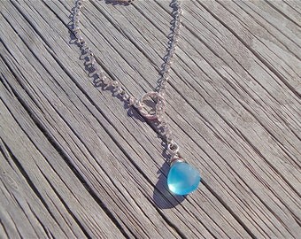 Aqua Blue Chalcedony Sterling Silver Lariat Necklace - Gifts for Her