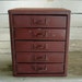 chippy burgandy metal parts organizer with 5 drawers