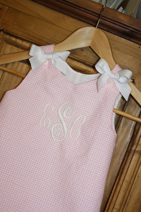 Baby girl bubble in pink gingham seersucker with white bows