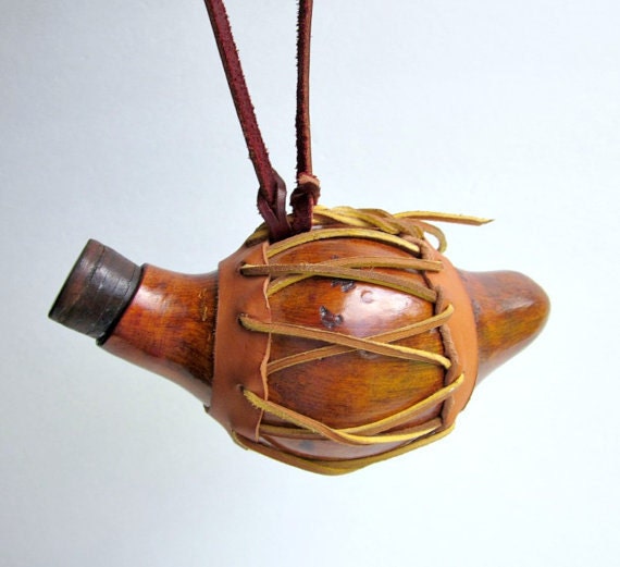 GOURD Flask Canteen Bottle with Leather Lacing // Rustic HOME