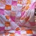 Christmas sale, Sweet vintage chenille and minkee quilt, pinks, orange and peach, throw or baby