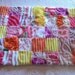 Cute vintage chenille doll quilt, lovey or pet bed, bright colors