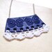 RESERVED Crochet clay bib necklace navy blue white fashion necklace nautical lace crochet frill polymer clay necklace "The Collar Blue"