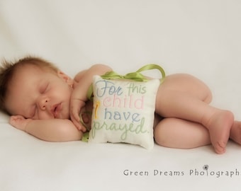 For This Child I Have Prayed - Embroidered Hanging Pillow