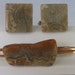 Vintage jewelry money clip and cuff lnik set well done in polish landscape agate and gold tone handmade Wedding cuff links
