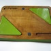 Excellent retro hostess server enamel tiles woodenware tray lime green Sears Warner 70s