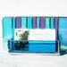 Stained Glass Business Card Holder Blue Iridescent Purple Peacock Turquoise Art Glass Home Office Desk Accessory Handmade OOAK Striped