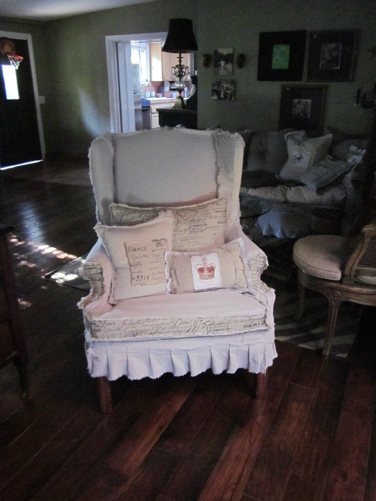 shabby chic slip cover for wingback chair