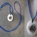 Hand drawn vintage ivory pendant necklace / blue glass beads / OOAK / FREE SHIPPING