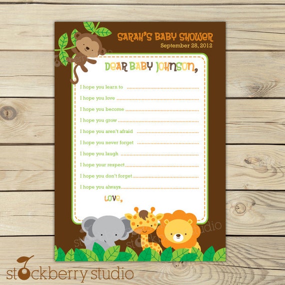 Safari Jungle Baby Shower Wishes for Baby Card Printable