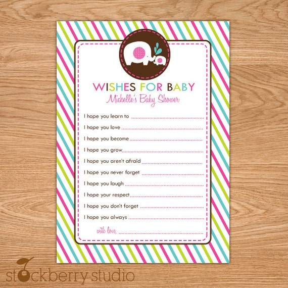 Elephant Girl Baby Shower Wishes for Baby Advice Printable Card Il_570xn