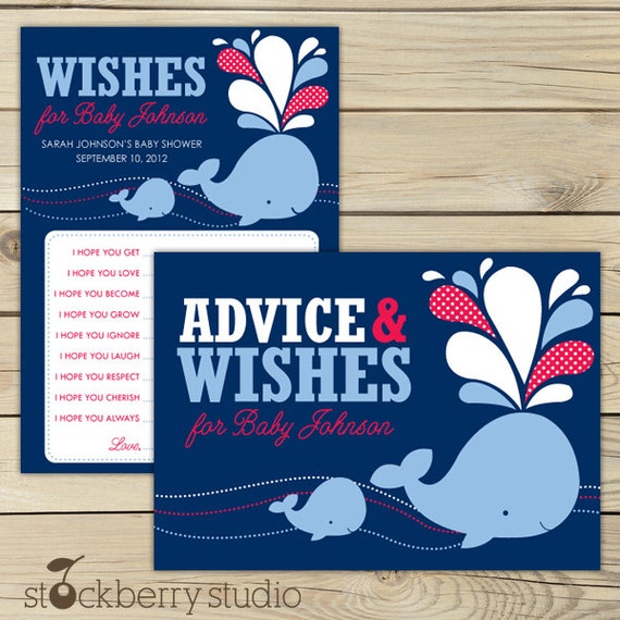 Whale Baby Shower Advice Cards Printable - Boy Baby Shower Well Wishes For Baby - Red Navy Blue Baby Shower Wishes for Baby Cards Il_570xn