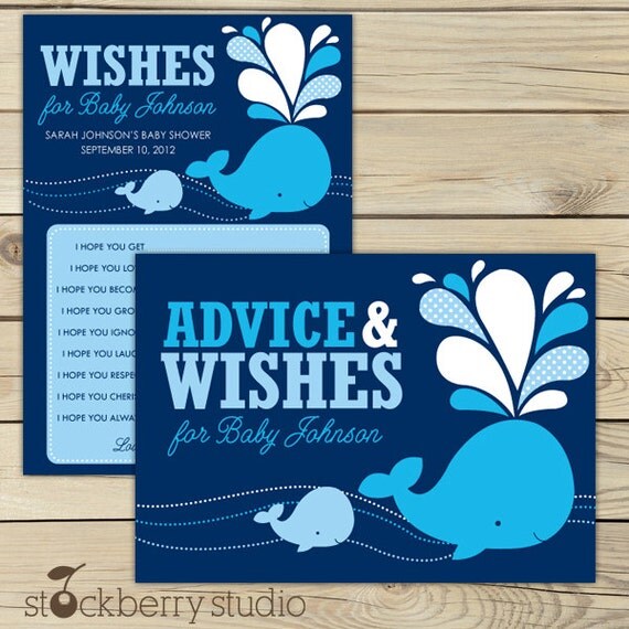 Whale Baby Shower Wishes for Baby Boy Card Printable - Navy Blue Advice Cards - Well Wishes For Baby - Whale Baby Shower Sign - Nautical Il_570xn